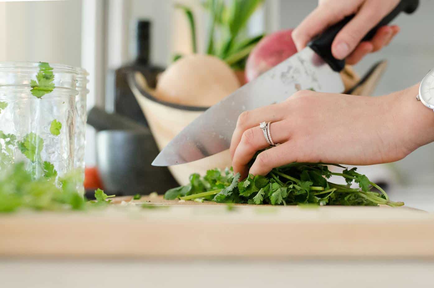 chopping fresh herbs