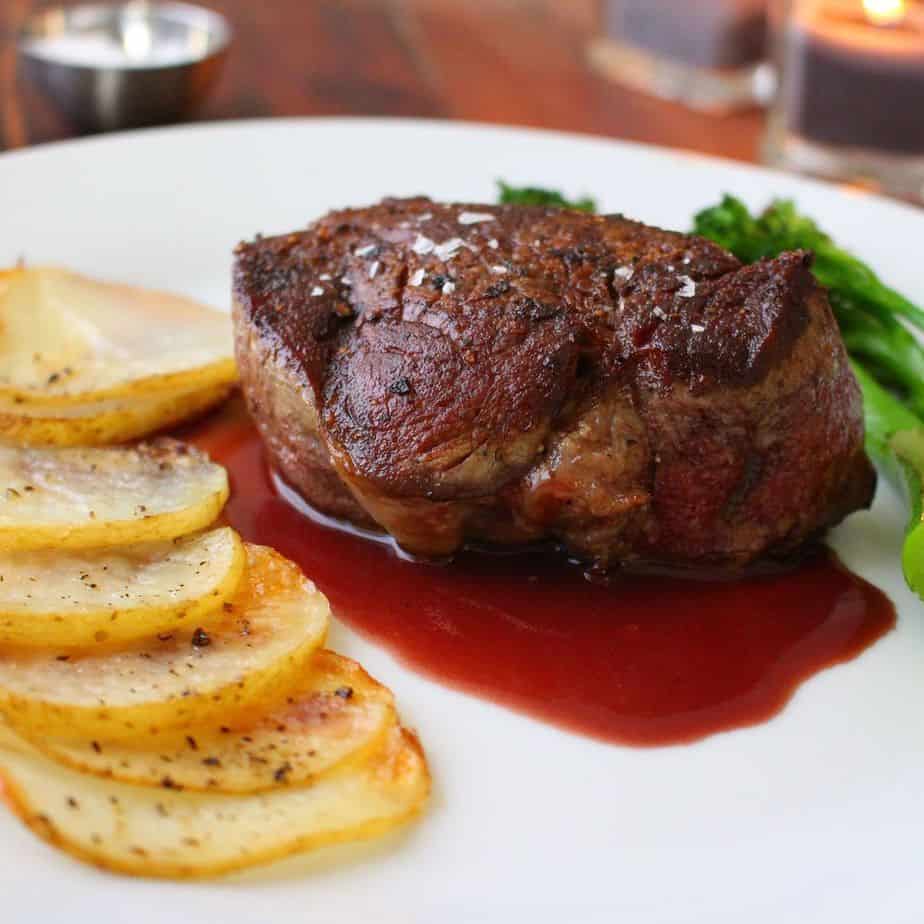 steak with red wine reduction sauce