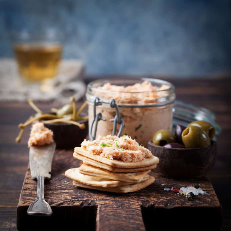 fish pate in a jar, part of a seacuterie platter