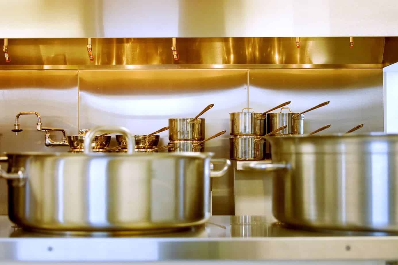 stainless steel cookware in a kitchen