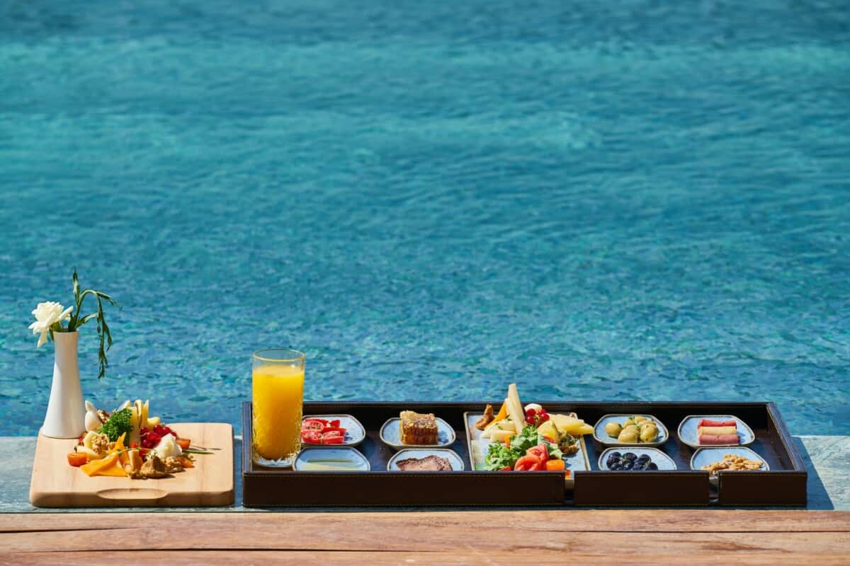 Poolside grazing menu prepared by a traveling vacation chef